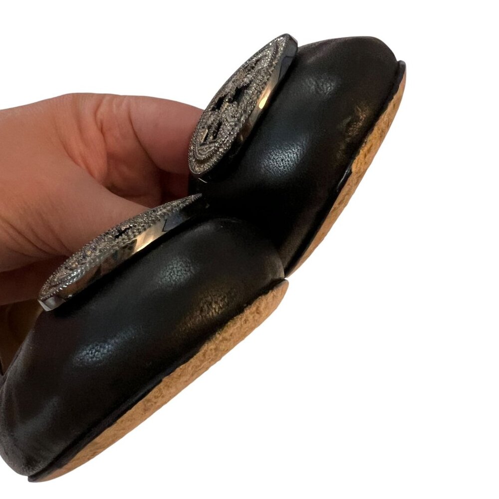 Tory Burch Liana Embellished Ballet Flats Black Leather Size 9 Rhineston… - Picture 12 of 13